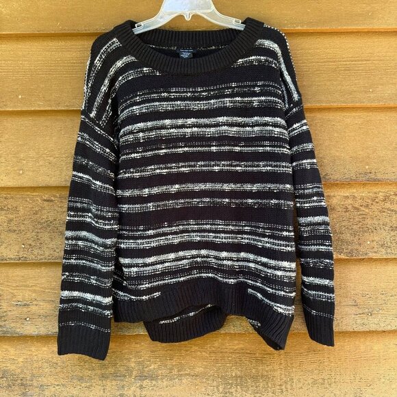 Calvin Klein Jeans Black Striped Knit Pullover Sweater Size XL - Picture 1 of 9